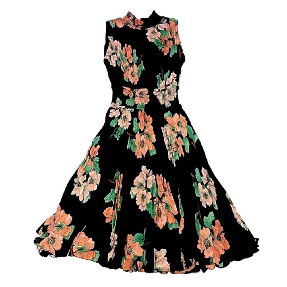 NWT Anthropologie Smocked Floral Sleeveless Midi Dress, Black Peach